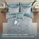 Madison Park Odette Cozy King Size Comforter Set Jacquard Damask Medallion Design - Modern All Season, Down Alternative Bedding, Shams, Decorative Pillows, King(104 in x 92 in), Aqua