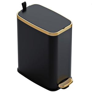CEROELDA Small Bathroom Trash Can with Lid Soft Close-5L/1.3 Gal Slim Garbage Can-Metal Step Wastebasket-Rectangle Narrow Waste Bin for Office, Bedroom, Toilet, Live Room-Black (1.3 Gallon, A-Black)