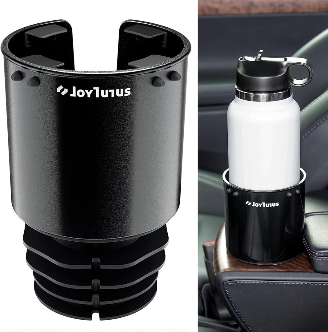 JOYTUTUS Large Stable Cup Holder Expander for YETI, Hydro Flask, Hold 18-40 oz Bottles and Mugs, Car Cup Holder Adapter with Adjustable Rubber Base (1pcs, black)