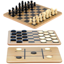 Regal Games  Reversible Wooden Board for Chess, Checkers & TicTacToe  24 Interlocking Wooden Checkers and 32 Standard Chess Pieces  for Age 8 to Adult for Family Fun