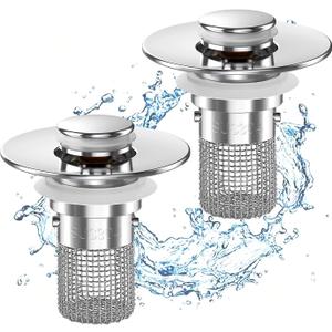Sink Stopper Hair Catcher,(2PCS) Pop-up Sink Drain Strainer with Removable Stainless Steel Strainer Basket Hair Catcher, Bathroom Sink Strainer for Bathroom Sink Stopper Replacement