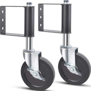 Ronlap Gate Wheels for Wooden Gate, Gate Caster Wheel Spring Loaded for Metal Tube Swing Gate Fence Gate Wheel for Gates Heavy Duty Farm Vinyl Gate Rollers, 220 Lbs, 4 Inches with Brake, 2 Pack, Black