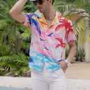 Hawaiian Shirt for Men Short Sleeve Floral Palm Button Down Tropical Vacation Beach Shirt (S)