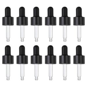 PATIKIL Glass Eye Dropper Caps, 12 Pcs Anodized Aluminum Glass Dropper Closure Top for 5ml(1/6oz) Essential Oils Bottle, Perfume, Lab Experiments, Black