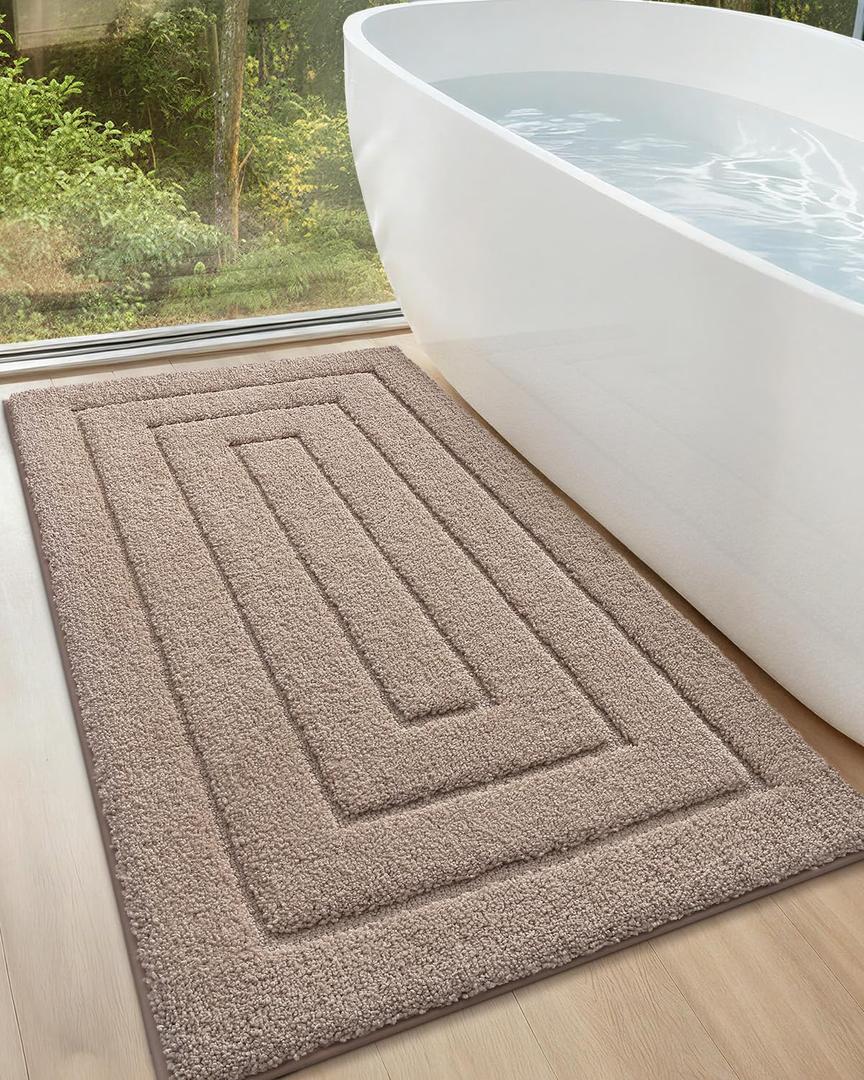 Color&Geometry Ultra Soft Bathroom Rugs Non Slip Washable,Absorbent Bath Mat Quick Dry,Premium Microfiber Plush Bathroom Rug for Bathtub and Shower Floor,Tan,24"x43" (Khaki-square)