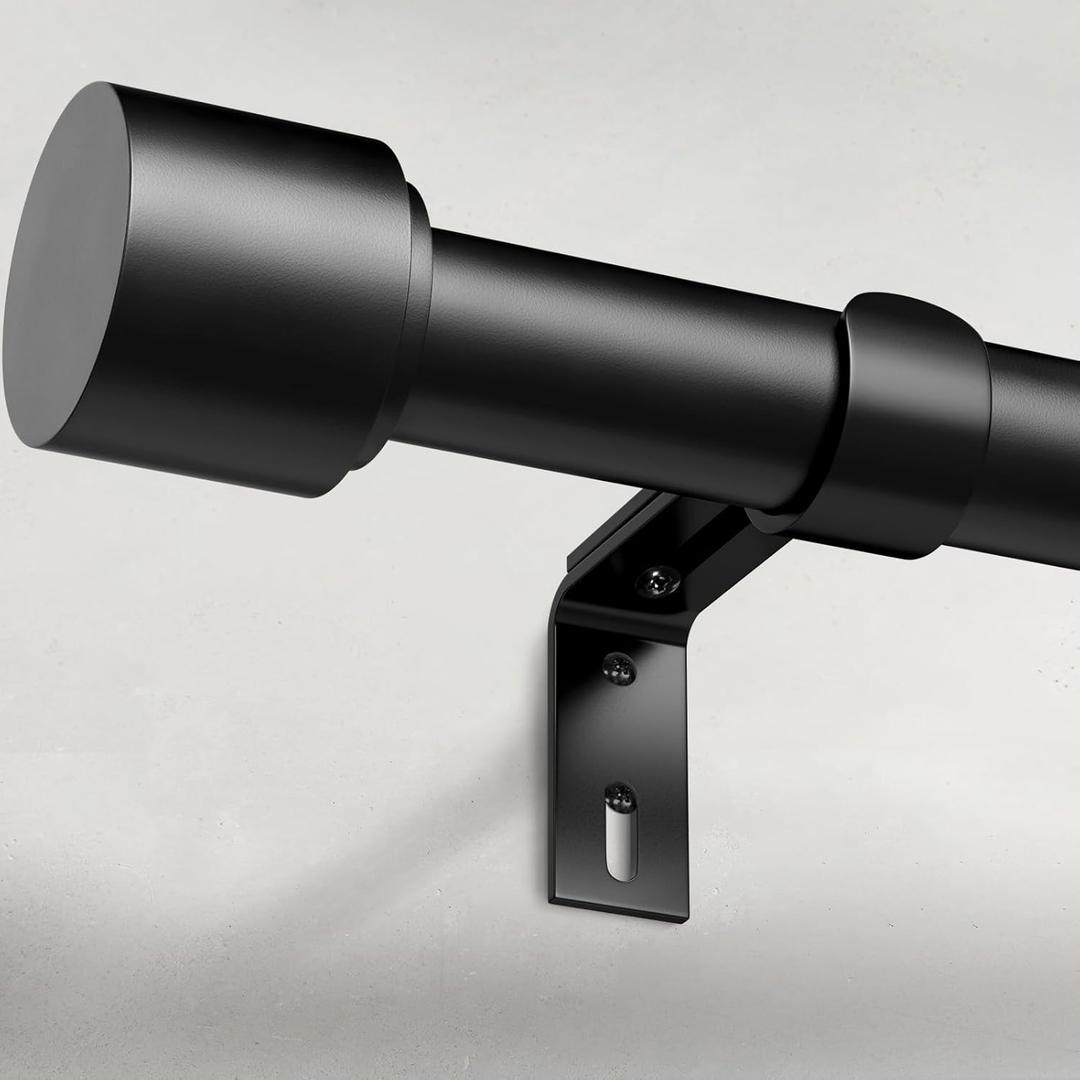 GEEBOBO Black Curtain Rods for Windows 66 to 120 Inch, 1 Inch Adjustable Heavy Duty Easy Install Curtain Rods Set for Outdoor, Patio, Farmhouse, Bedroom, Living Room (Black, 30"-120")