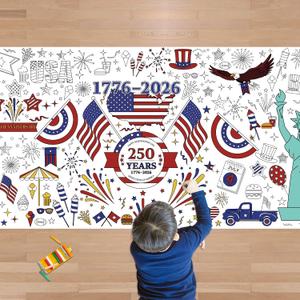 3 x OHOME 4th of July Giant Coloring Poster/Tablecloth - 250th Anniversary USA Decorations,Kids July 4th Crafts Games Activities Toys Decor Party Decor 250 America Merchandise