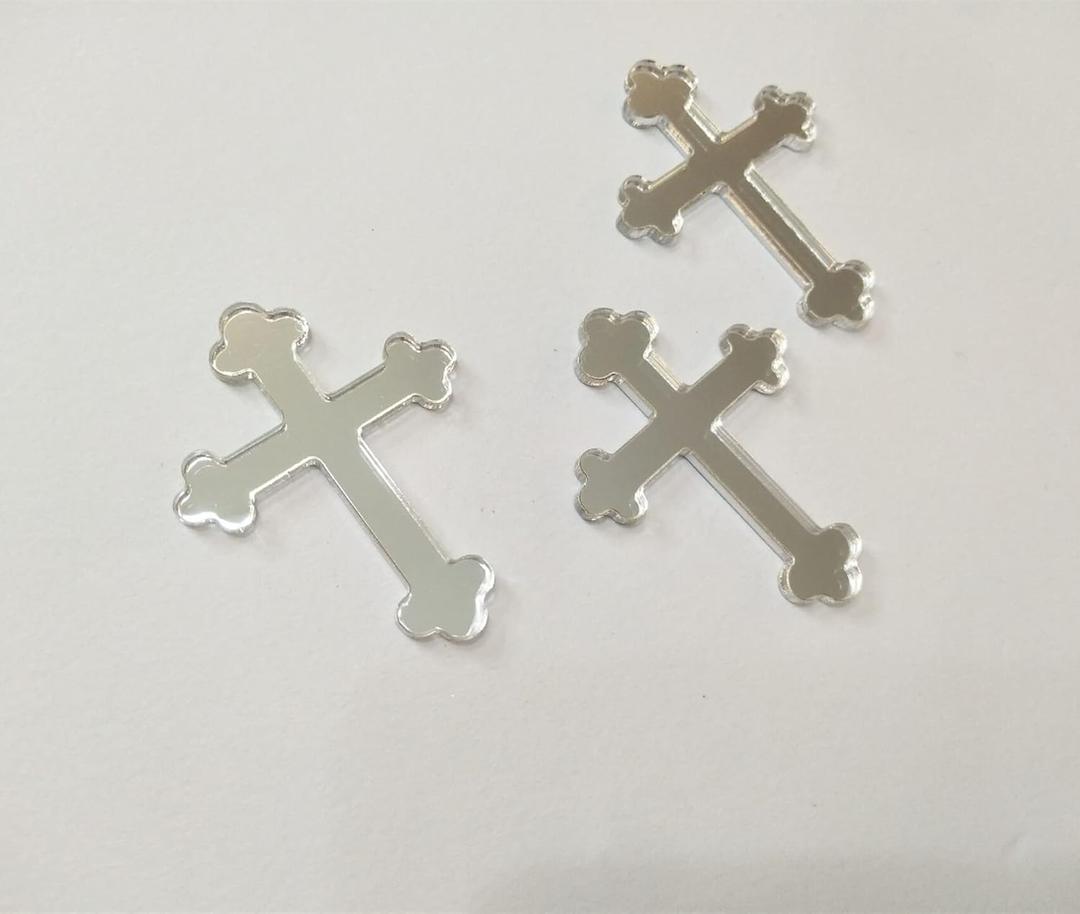 10pcs Acrylic Baptism Cross Cake Topper, Mirror Cross Cake Decor, Gold Holy Communion (4'', Silver Mirror)