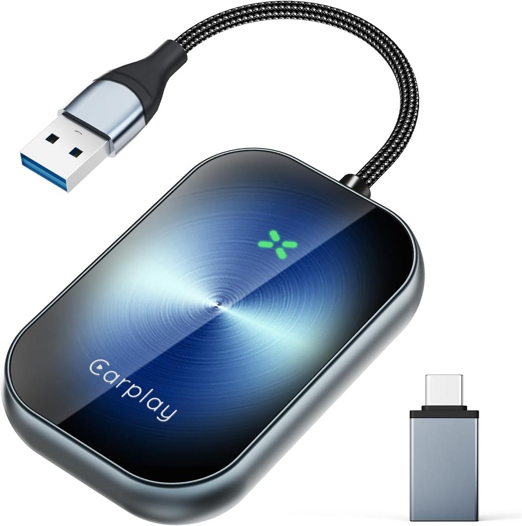 Wireless CarPlay Adapter for iPhone,Convert Wired to Wireless Car Play Dongle, Plug & Play USB/Type-C Adapter for Cars,Seamless Control for iOS 10+Only Applicable to Cars with carplay System-Blue