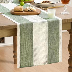 Artoid Mode Sage Green Farmhouse Rustic Table Runner, Seasonal Macrame Fabric Kitchen Dining Holiday Wedding Table Decor for Home Party 13x72 Inch