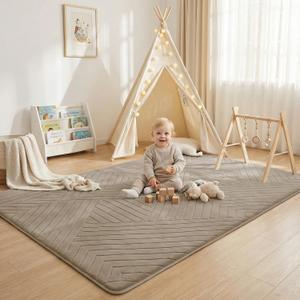 Baby Play Mat for Floor 1.3" Thick Foam Padded Area Rug 59"x 79" (Brown)