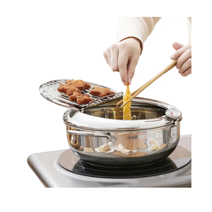 Deep Fryer, Japanese-Style Tempura Chip Pan With Thermometer And Cold Touch Handle | Stainless Steel Fryer Cooking Pot with Removable Oil Filter Rack for Kitchen Home
