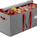 ZOBER Large Christmas Ornament Storage Box - Stores 128 3" Ornaments, With Dividers - Ornament Organizer Storage Box, Durable Christmas Containers Holder - Extra Pockets, Dual Zipper - Gray