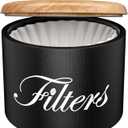Wooden Coffee Filter Holder with Lid - Round Storage Container for Counter - Rustic Farmhouse Coffee Bar Accessories (Black)