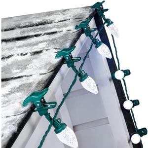 C9 LED Christmas Lights Outdoor with 100 Spring Clips, 65FT 100 LED C9 String Lights Waterproof Connectable for Roofline Patio House Yard Windows Indoor Outdoor Christmas Decorations, White 2 Pack