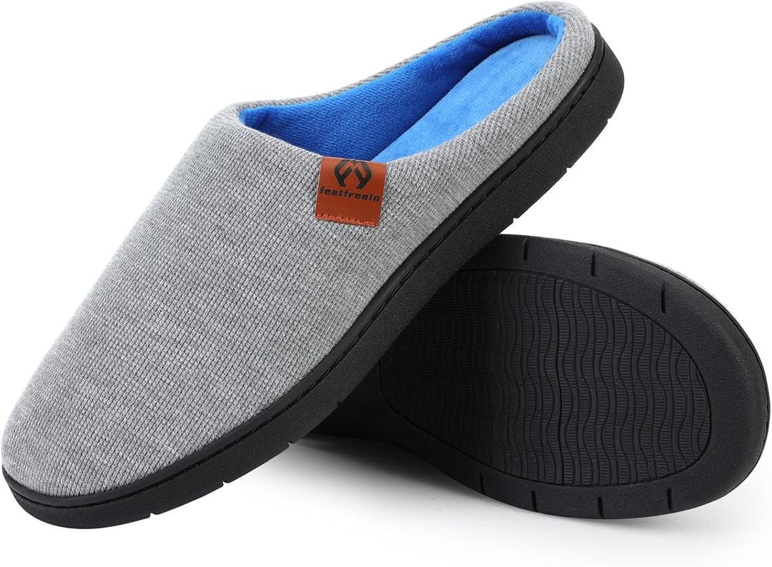 Mens Scuff Slippers, Cozy Supportive Foam Slip-On House Shoes for Indoor & Outdoor (9-10, Grey)