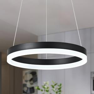 Mccokaige 12" Black Led Ring Chandelier Ring Modern Led Chandelier Modern Pendant Lights Adjustable Height Light Contemporary Light Fixture for Kitchen Island Bedroom Kitchen Island Dining Room