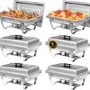 IMACONE 6 Pack Chafing Dish Buffet Set, 8QT Stainless Steel Rectangular Chafers and Buffet Warmer Sets for Catering, with Food & Water Pan, Lid, Foldable Frame, Fuel Holder for Event Party Holiday (Silver)