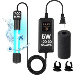 5W UV Light for Aquariums with 4 Timer Modes | UV-C Clean Light for Use in Sump Areas, Filters, Top Filter Boxes & Small Ponds Keeps Fish Tanks Clear & Healthy