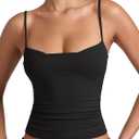 PINKMSTYLE Womens Runched Adjustable Spaghetti Strap Camisole Tank Tops Sleeveless Double Lined Slim Fit Tops (Black, XS)