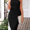 PRETTYGARDEN One Shoulder Dresses for Women 2026 Summer Ruched Mesh Asymmetrical Cocktail Wedding Guest Bodycon Dress (Black, L)