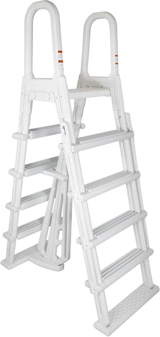Blue Wave A-Frame Above Ground Pool Ladder with Flip-Up Safety Steps, Heavy Duty Pool Ladder for 48-54 Inch Pools, Non-Skid Pool Steps with Anti-Entrapment Barrier and Locking Design, 250 lb Capacity