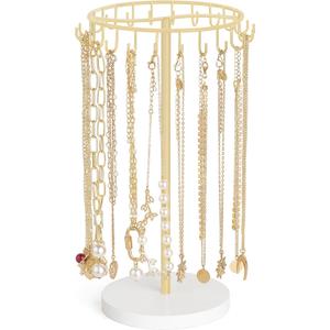 Mkono Necklace Holder Metal Jewelry Display Stand Necklace Organizer with 22 Hooks for Storage and Hanging Bracelet Keychain Home Room Decor for Women,Gold