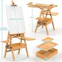 Solid Beech Wood H-Frame Easel, Large Painting Easel with Storage Box and Palette, Professional Foldable Studio Art Easel Stand with Signature Box for Adults, Holds Canvas Art up to 48"