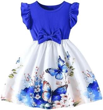 GORGLITTER Girl's Dress Ruffle Bow Butterfly Mini Dress Cap Sleeve A Line Birthday Party Short Dresses Size 6Y