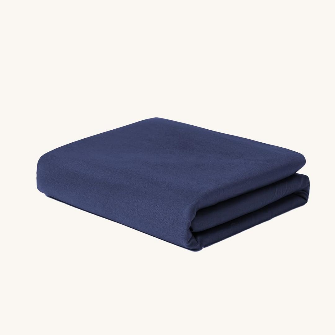 Aimon Weighted Blanket Cover 100% Cotton (48"x72", Dark Blue, Twin Size, Side Zipper) Washable Cover for Weighted Blanket, Removable Weighted Blanket Cover with 8 Ties