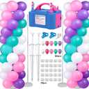 Gifts2U Balloon Column Stand and Balloon Pump, Electric Balloon Pump with 2 Sets 7Ft Ajustable Balloon Column Kits and 100 Pcs Balloons for Graduation Birthday Party Home Decoration (100-110V 600W) (Blue)