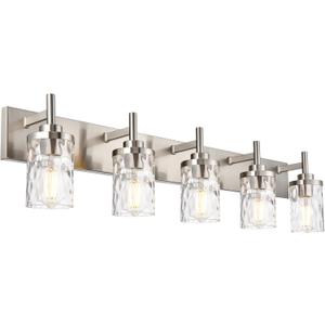5 Lights Bathroom Vanity Light Fixtures,Brushed Nickel Bathroom Lights,Modern Wall Sconce Lamp with Clear Hammered Shade for Hallway Kitchen Bedroom Corridor Staircase
