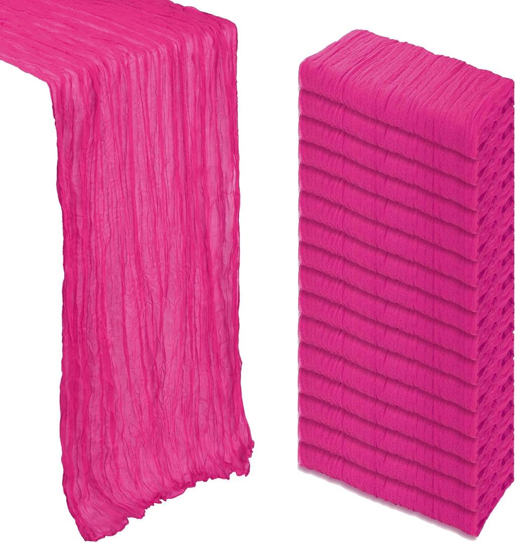 16 Pack Hot Pink Table Runner Cheesecloth 10Ft Spring Gauze Cheese Cloth Table Runner 120 Inch Boho Sheer Rustic Fabric for Party Holiday Decor Baby Shower Wedding Decoration