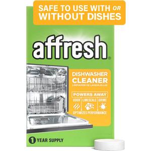 Affresh Dishwasher Cleaner, Helps Power Away Odor Causing Bacteria, Limescale, Mineral Deposits & Grime Inside Pump, Tub & Hoses, 12 Tablets, 1 Year Supply