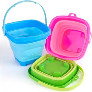 Shindel Collapsible Bucket for Kids, Foldable Pail Bucket for Beach Toys, Summer Toys, Camping Gear, Beach Party, Fishing, and Fun Summer Activities (Mix 1)