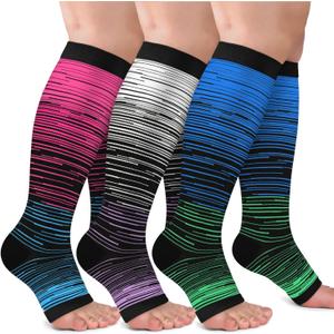 3 Pack Copper Compression Socks for Women & Men, 20-30mmHg Open Toe Knee High Stockings for Circulation Support (Large-X-Large)