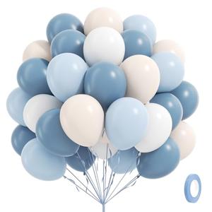 60pcs Dusty Blue Balloons 12inch with Sand White Pastel Blue and White Balloons for Wedding Gender Reveal Baby Bridal Shower Birthday Party Decorations