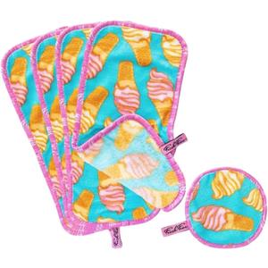 CAMPANELLI FreshFace Makeup Remover Towels | Ultra-Soft Reusable Microfiber Cloths, Chemical-Free Makeup Remover Towel for All Skin Types with Gentle Cleansing & Eco-Friendly | 5-Piece Set (Ice Cream)