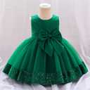 OBEEII Infant Baby Girls Pleated Bowknot Sequins Tulle Tutu Dress Toddler Formal Birthday Baptism Wedding Flower Girl Dress