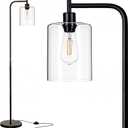 addlon Floor Lamps for Living Room Bright Lighting with Glass lampshade, Modern Bright Floor Lamp with LED Bulbs Industrial Standing lamp for beroom, Tall Pole Lamps Office - Black (Matte Black)