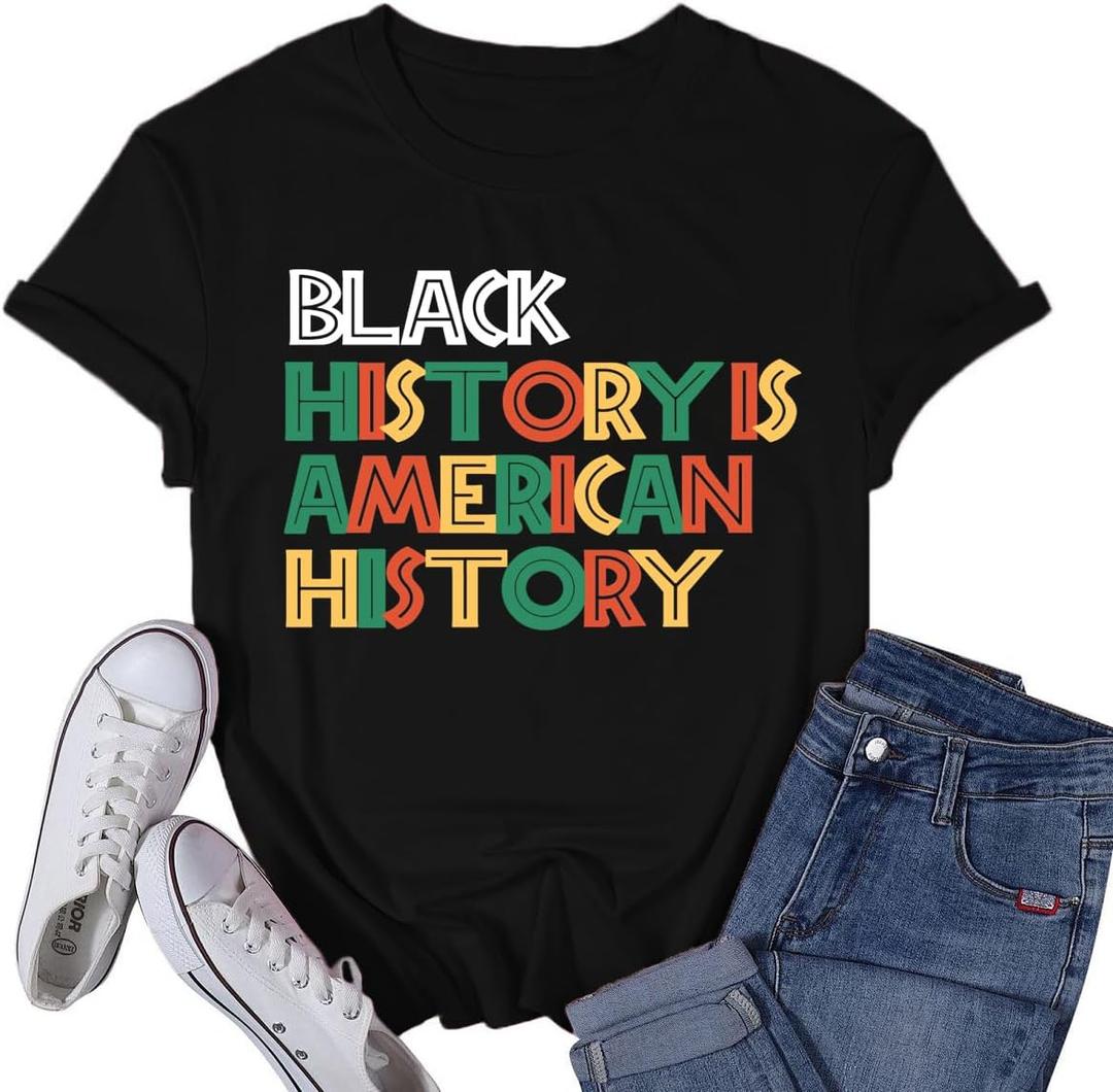 Black History Month Shirts for Women Africa American Tshirts Black Pride Tee Tops (Black, L)