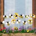 Bee Garden Stake Decor - 12Pcs Yellow Working Bee Art Stick Floral Picks Garden Yard Metal Decorative Stake Sign Spring Summer Outdoor Backyard Pathway Lawn Plant Flower Pots Decoration
