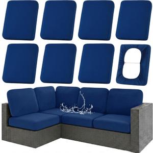 hyha Waterproof Outdoor Cushion Covers for Patio Furniture, Stretch Patio Chair Cushion Slipcovers, Coated UV Resistant Replacement Seat Covers, Solid Color (Navy, 8PC)