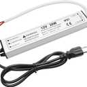 30W 12 Volt LED Power Supply, Waterproof IP67 LED Driver, 110V AC to 12V DC Converter, LED Transformer Low Voltage Output with 3-Prong Plug 3.3 Feet Cable for LED Light Strip, 2.5Amp