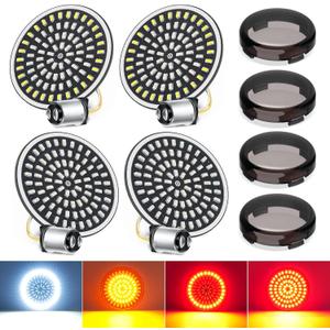 Amazicha 2inch LED Turn Signals, 1156 1157 Front Rear 81LEDs Turn Signals with 4 Smoked Covers Fit for Harley Touring Street Glide Electra Glide Road Glide Road King Dyna Sportster Softail 1986-2024