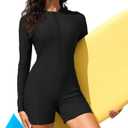 Zando UPF 50+ Rash Guard Long Sleeve Swimsuits for Women - Swimming Suit with Front Zipper Boyleg 1 Piece Wetsuit for Surfing (X-Large, Black)
