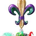 Soulchen 14 Mardi Gras Tree Topper Fleur-de-lis Tree Topper Purple Green Gold Glitter Ornament for Carnival Holiday Party Home Wedding Decoration