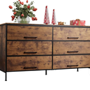 WLIVE 6 Drawer Dresser for Bedroom Large, Fabric Wide Dresser TV Stand for 55, 60, 65, 70 inch TV, Big Long Chest of Drawers with Deep Drawer for Closet, Bedroom, Living Room, Hallway, Rustic Brown