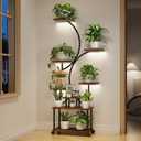 LotFun Plant Stand Indoor with Grow Lights, 8-Tiered Large Metal Plant Shelf with Wheels and Feet Pad, 61" Tall Plant Stand for Plants Multiple, L-Shaped Display Rack Flower Holder for Living Room