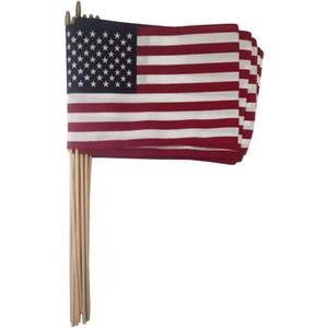 One Dozen (12 Qty) 12x18" US Cotton Stick Flag American Flag on 30" dowel with gold tip MADE IN USA, Hemmed Edges - Made in the USA